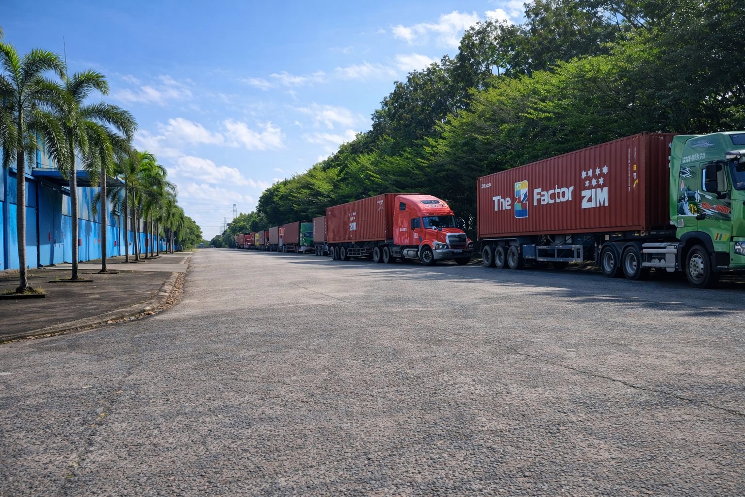Hàng cây xanh bao quanh khu vực bãi đỗ xe trong khuôn viên ICD Đồng Nai