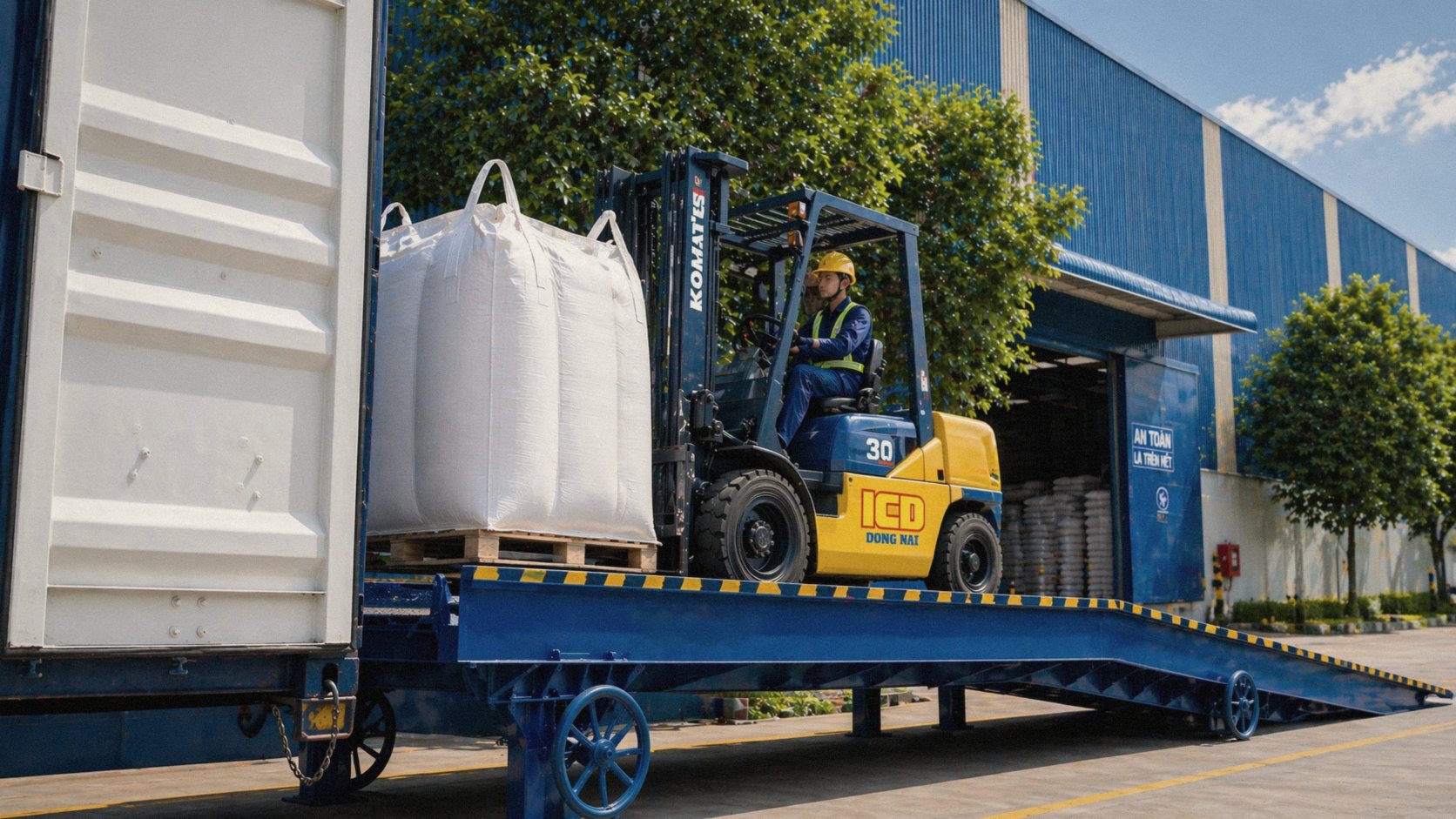 Xe nâng ICD Đồng Nai đóng rút hàng hóa trong container
